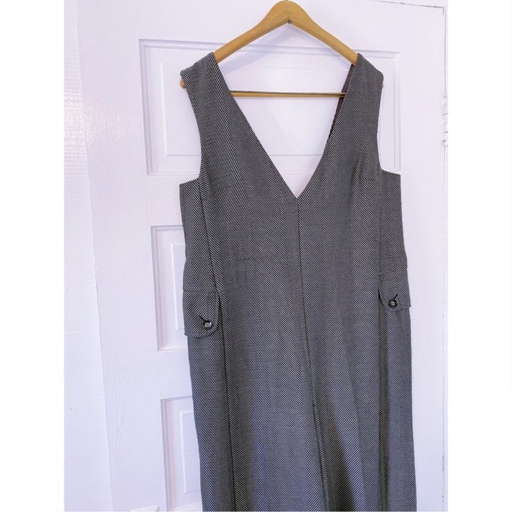 Anthropologie Cartonnier Wide Leg Black/Gray  Tweed Herring Bone Jumpsuit SZ M - Picture 6 of 11